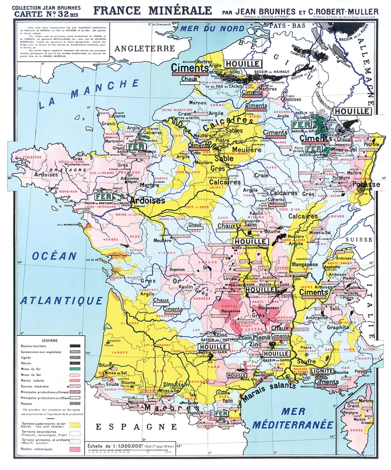 Brunhes n° 32 bis, France minérale : reproduction de l’ancienne carte murale d’école