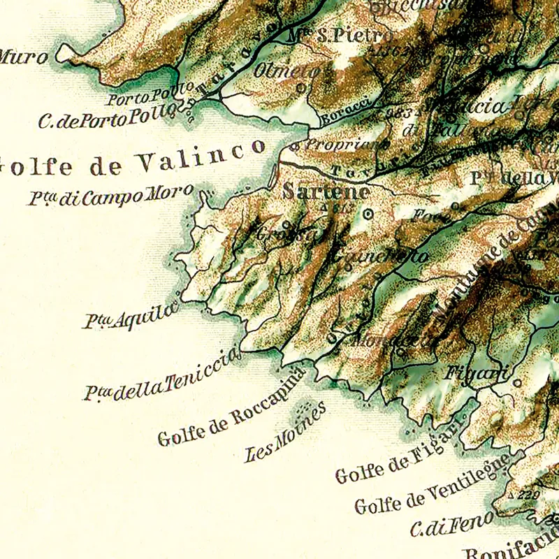Détail : Carte de la Corse, effet relief (3)