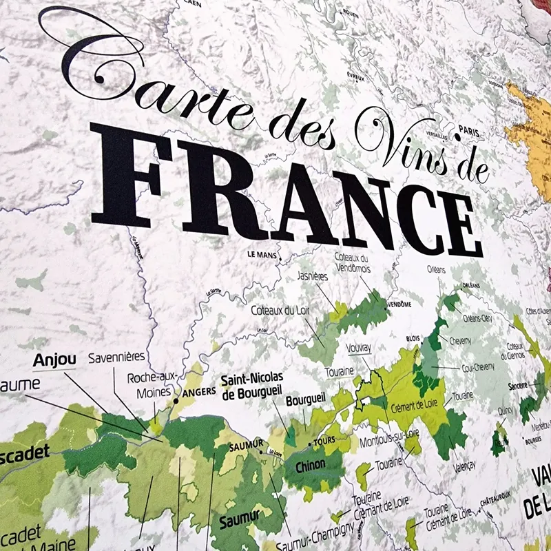 Détail : Carte des vins de France, découpe hexagone 120 cm
