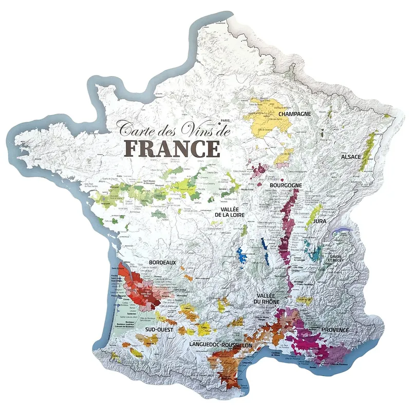 Carte des vins de France, découpe hexagone 120 cm, photo 1