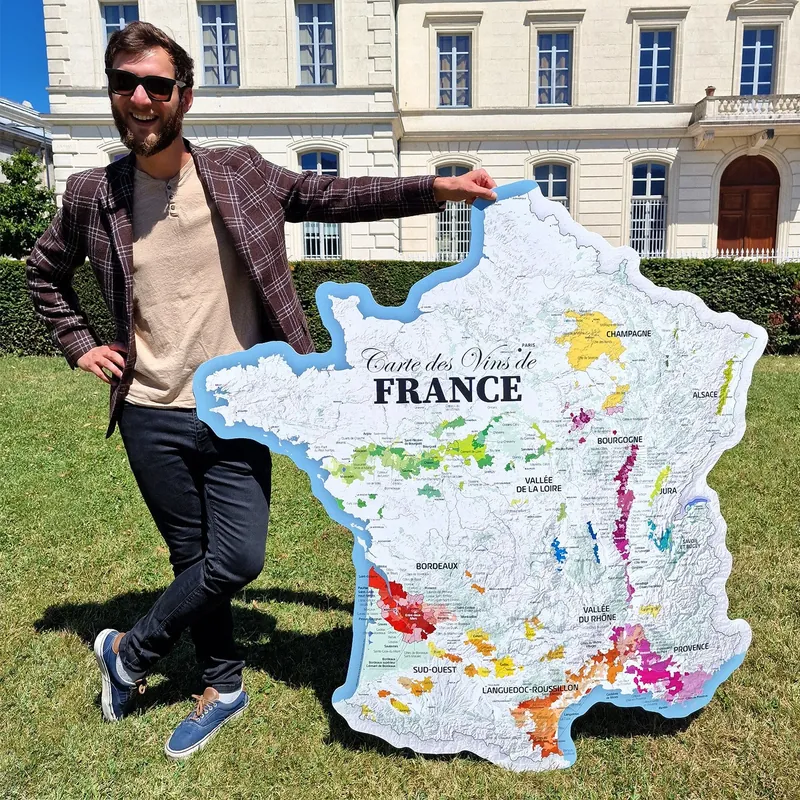 Carte des vins de France, découpe hexagone 150 cm : reproduction de l’ancienne carte murale d’école