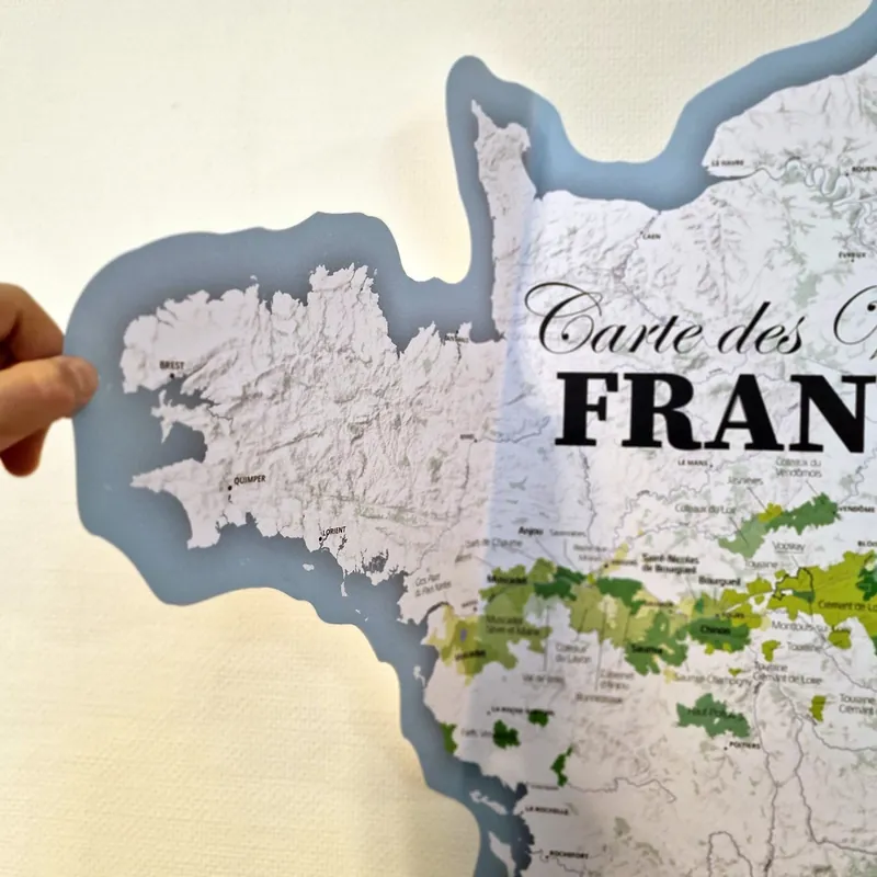 Carte des vins de France, sticker mural 120 cm accrochée dans un intérieur, en situation