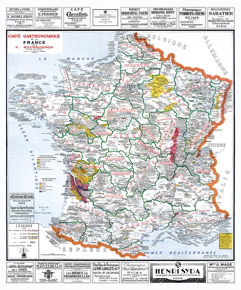 Carte gastronomique de la France : reproduction de l’ancienne carte murale d’école