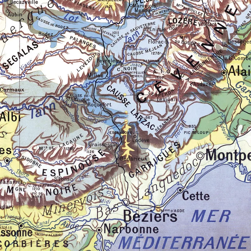 Détail de la carte Kaeppelin n° 2, Massif central, villes (2)