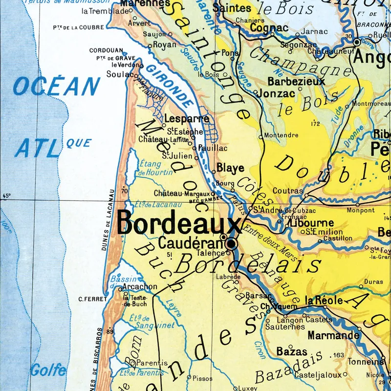 Détail de la carte Kaeppelin n° 3, Pyrénées et Bassin d’Aquitaine, villes