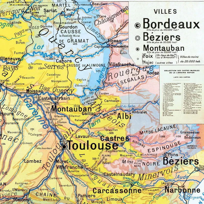 Détail de la carte Kaeppelin n° 3, Pyrénées et Bassin d’Aquitaine, villes (2)