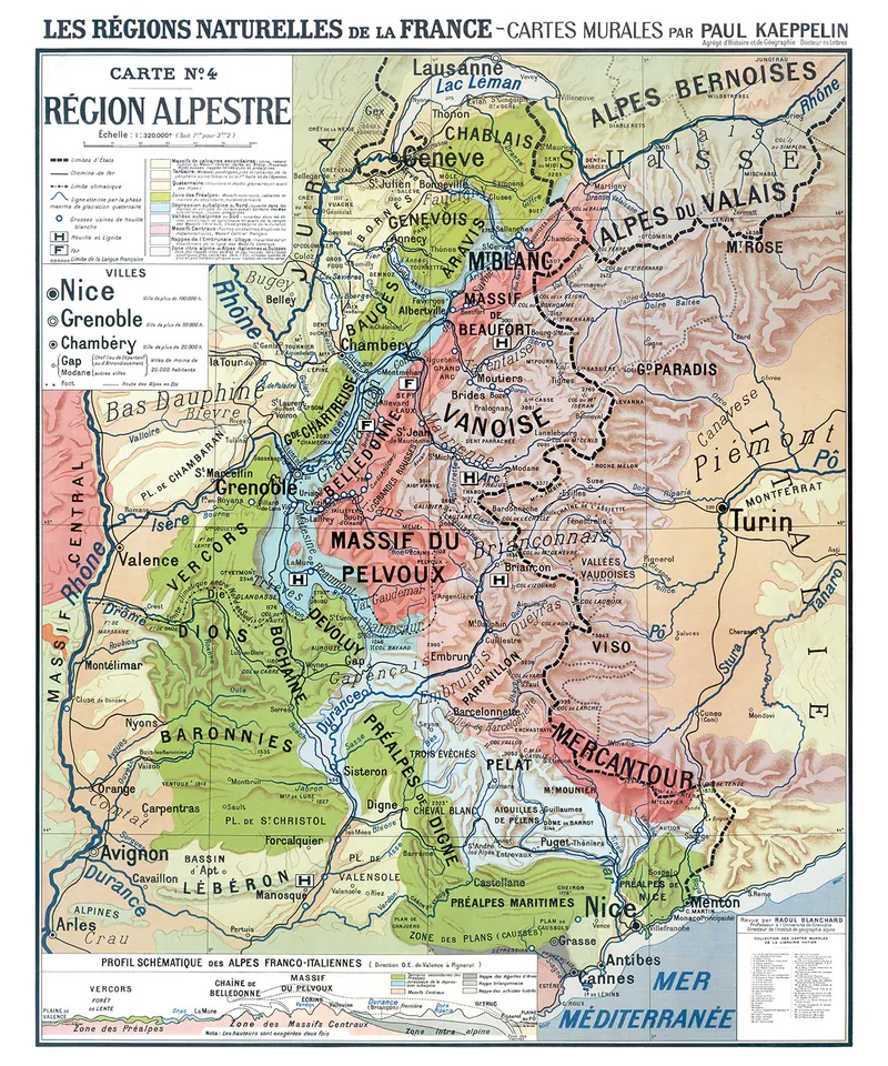 Carte Kaeppelin n° 4, Région alpestre, villes : reproduction de l’ancienne carte murale d’école
