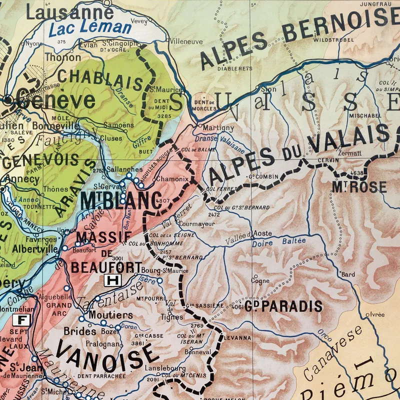Détail de la carte Kaeppelin n° 4, Région alpestre, villes