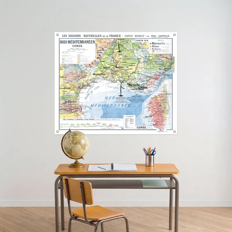 Carte Kaeppelin n° 6, Midi méditerranéen et Corse, villes sur bâche souple à œillets