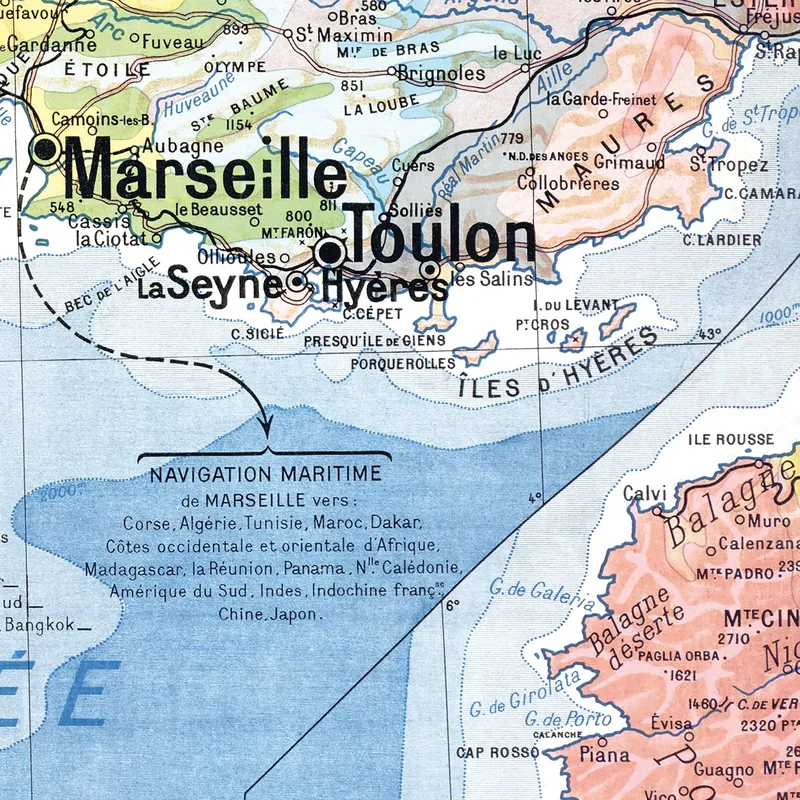 Détail de la carte Kaeppelin n° 6, Midi méditerranéen et Corse, villes