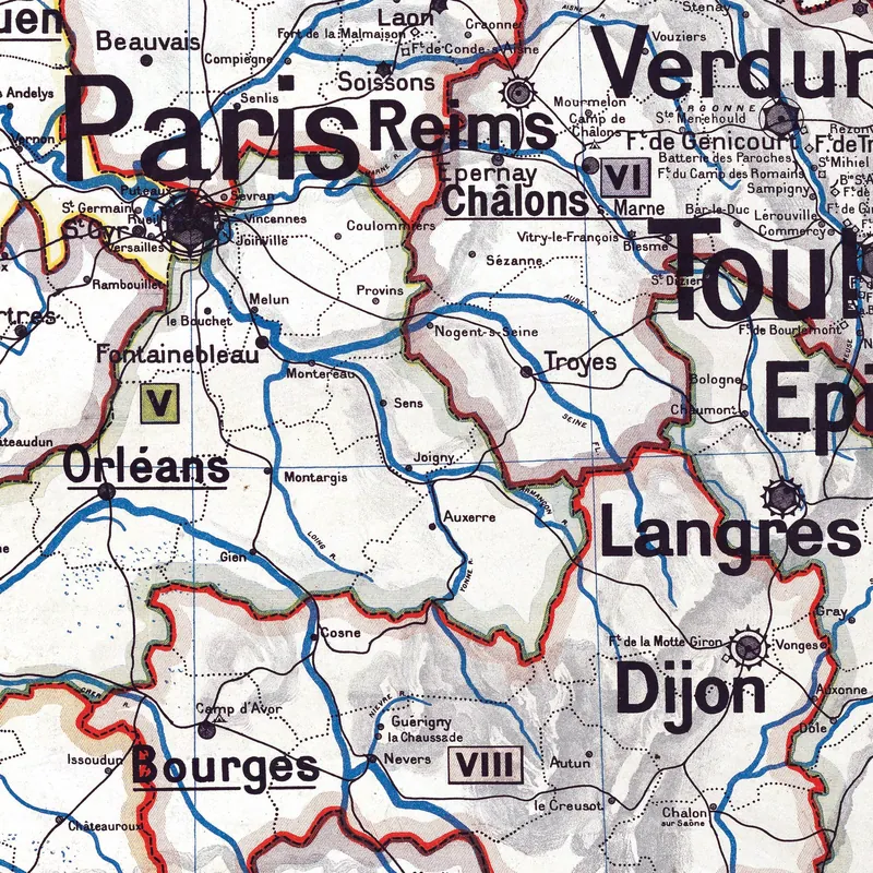 Détail de la carte Vidal-Lablache n° 10 bis, France, divisions militaires