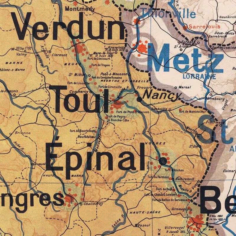 Détail de la carte Vidal-Lablache n° 10, France, frontière du Nord-Est et Alsace-Lorraine