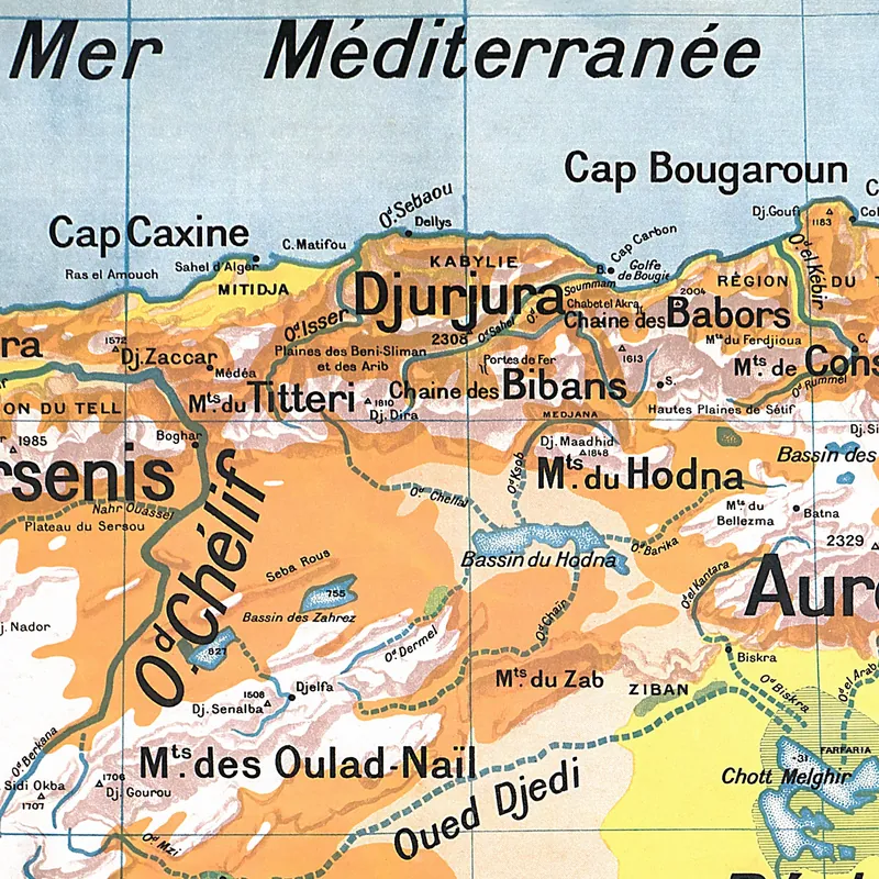 Détail de la carte Vidal-Lablache n° 11, Algérie et Tunisie, physique