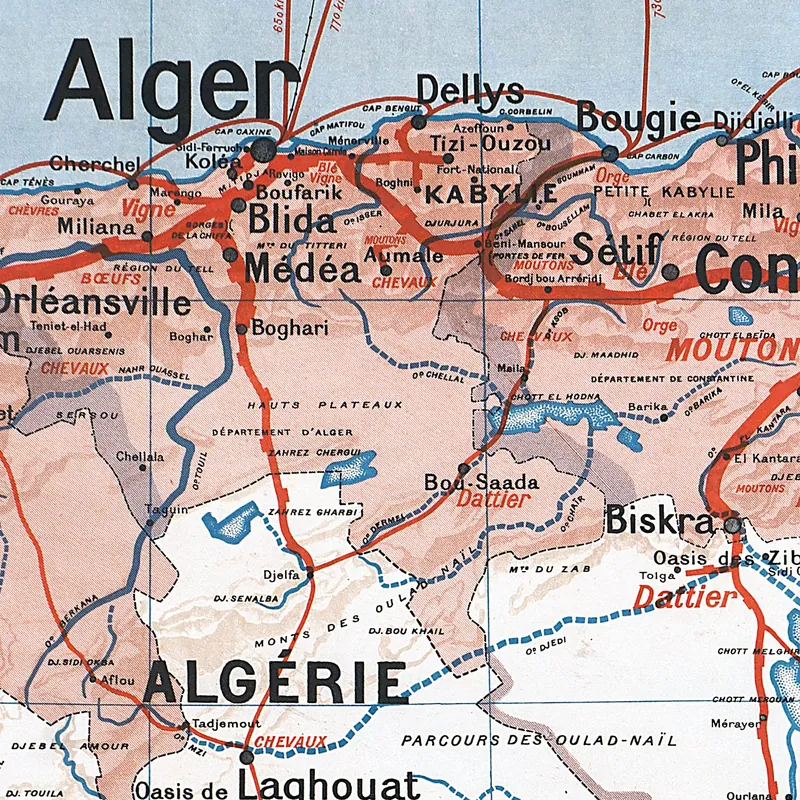 Détail de la carte Vidal-Lablache n° 11 bis, Algérie et Tunisie, politique