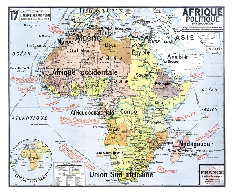 Carte Vidal-Lablache n° 17, Afrique, politique : reproduction de l’ancienne carte murale d’école