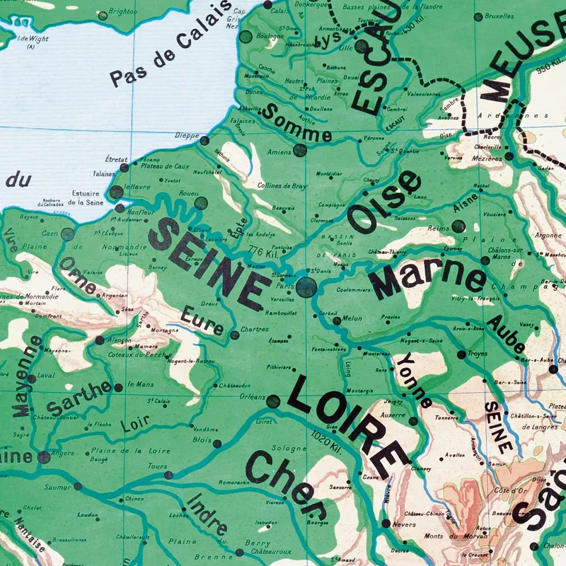 Détail de la carte Vidal-Lablache n° 2, France, cours d’eau