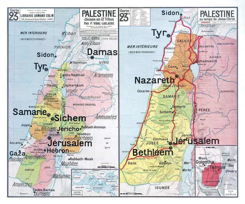 Carte Vidal-Lablache n° 23 bis et ter, Palestine : reproduction de l’ancienne carte murale d’école