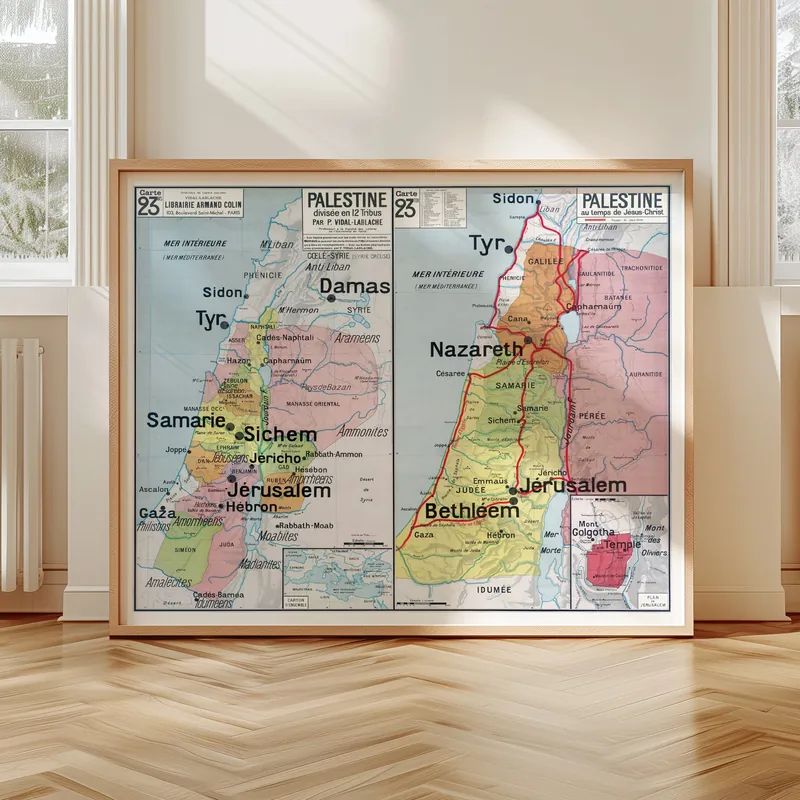 Carte Vidal-Lablache n° 23 bis et ter, Palestine accrochée dans un intérieur, en situation