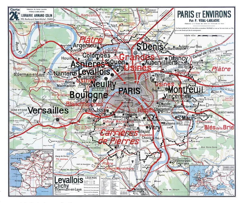 Carte Vidal-Lablache n° 24 bis, Paris et ses environs : reproduction de l’ancienne carte murale d’école