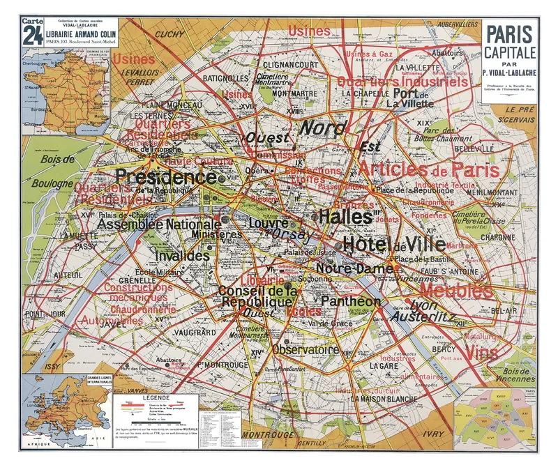 Carte Vidal-Lablache n° 24, Paris, la capitale : reproduction de l’ancienne carte murale d’école