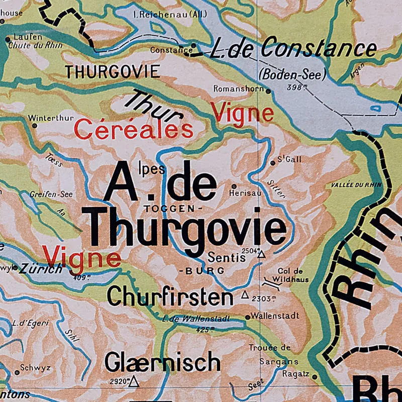 Détail de la carte Vidal-Lablache n° 26, Suisse, physique et agricole (2)