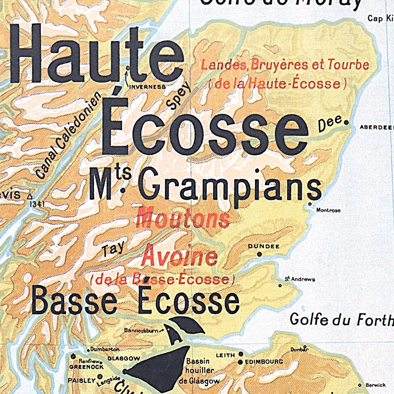 Détail de la carte Vidal-Lablache n° 28, Îles Britanniques, physique et agricole
