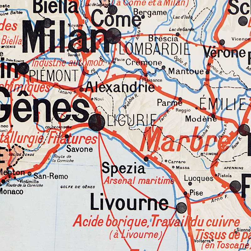 Détail de la carte Vidal-Lablache n° 30 bis, Italie, politique et industrielle (2)