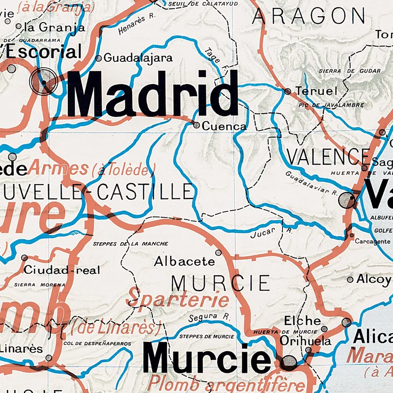 Détail de la carte Vidal-Lablache n° 31 bis, Espagne et Portugal, politique et industrielle
