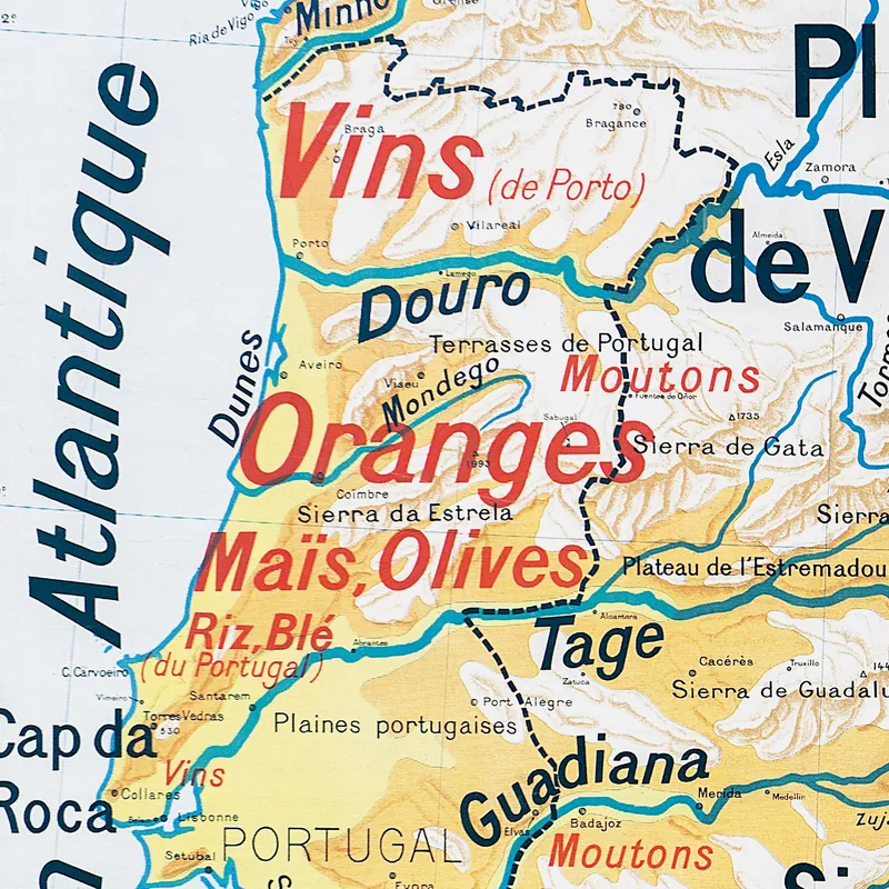 Détail de la carte Vidal-Lablache n° 31, Espagne et Portugal, physique et agricole (2)