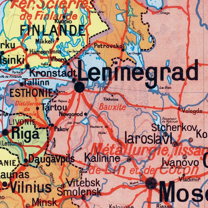 Détail de la carte Vidal-Lablache n° 34 bis, URSS et Finlande, politique et industrielle