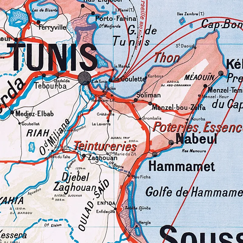 Détail de la carte Vidal-Lablache n° 38, Tunisie, politique et physique