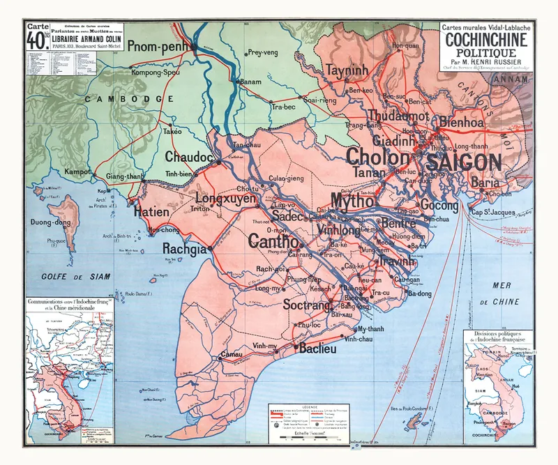 Carte Vidal-Lablache n° 40 bis, Cochinchine, politique : reproduction de l’ancienne carte murale d’école