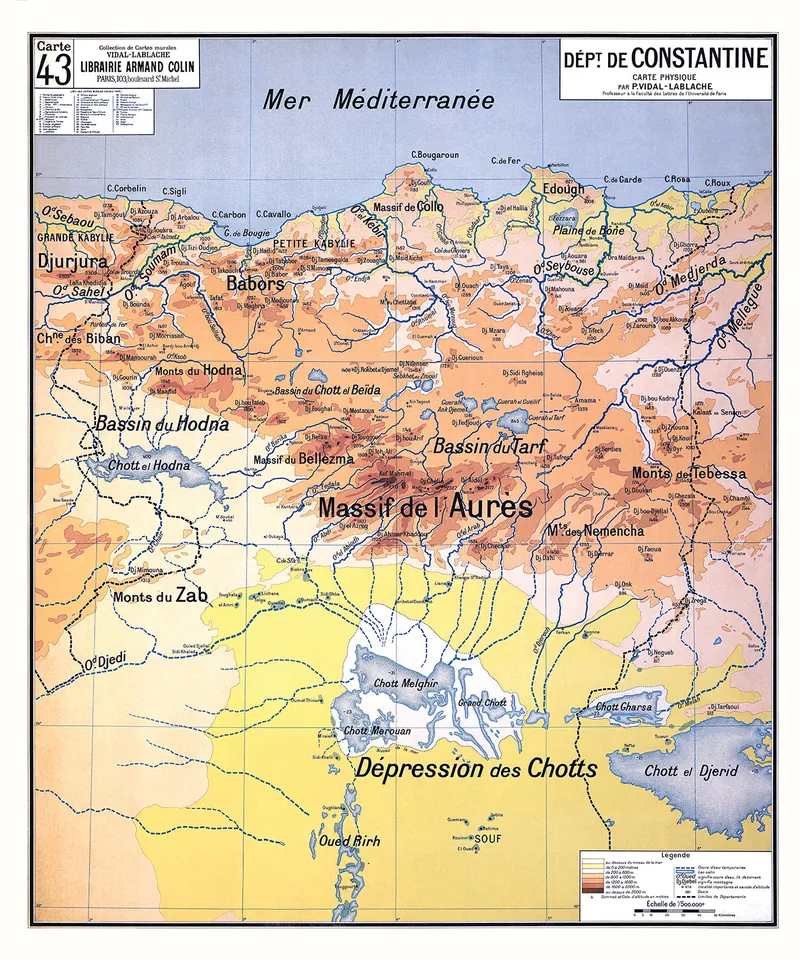 Carte Vidal-Lablache n° 43, Département de Constantine : reproduction de l’ancienne carte murale d’école