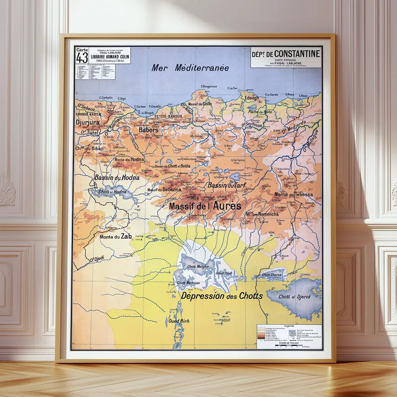 Carte Vidal-Lablache n° 43, Département de Constantine accrochée dans un intérieur, en situation