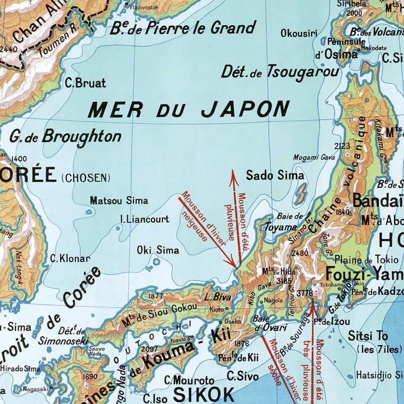 Détail de la carte Vidal-Lablache n° 50, Japon, physique