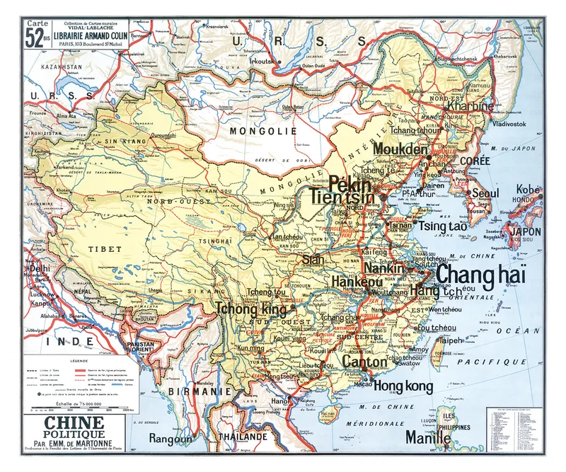 Carte Vidal-Lablache n° 52 bis, Chine, politique : reproduction de l’ancienne carte murale d’école