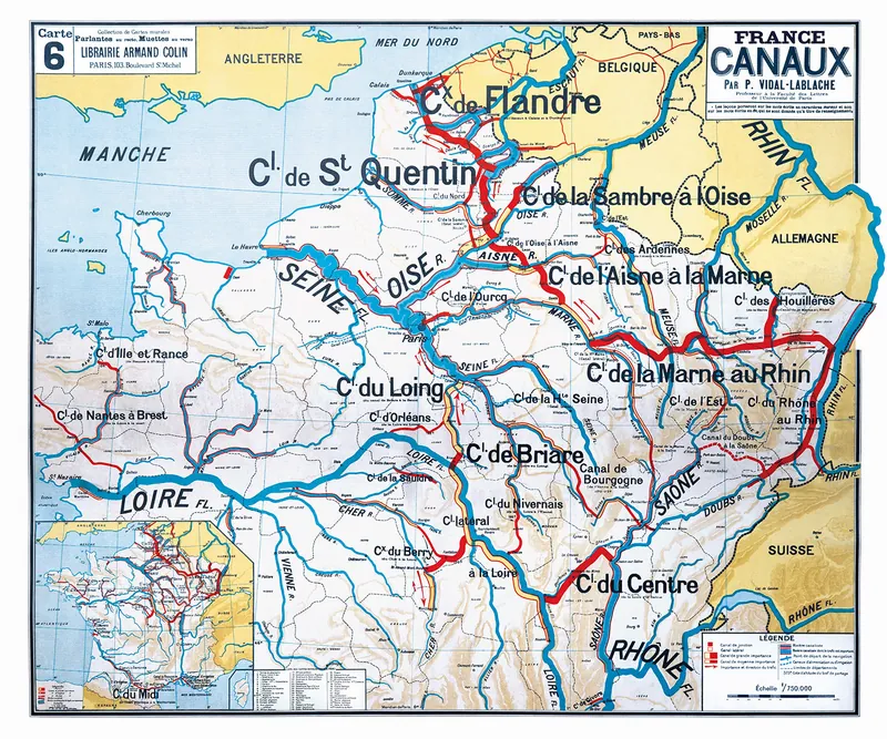 Carte Vidal-Lablache n° 6, France, canaux : reproduction de l’ancienne carte murale d’école