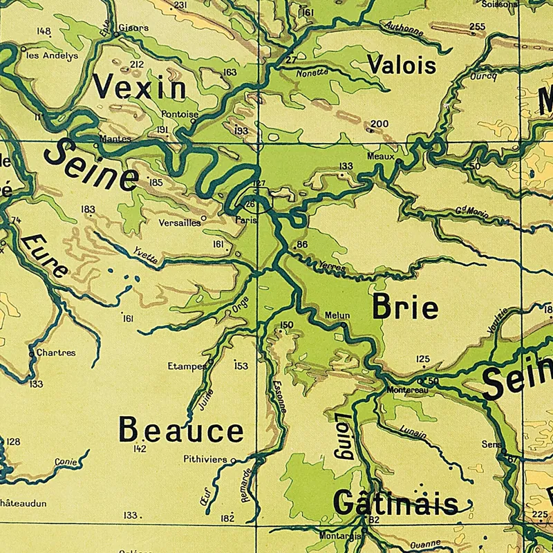 Détail de la carte Vidal-Lablache n° 61, Bassin de Paris, physique