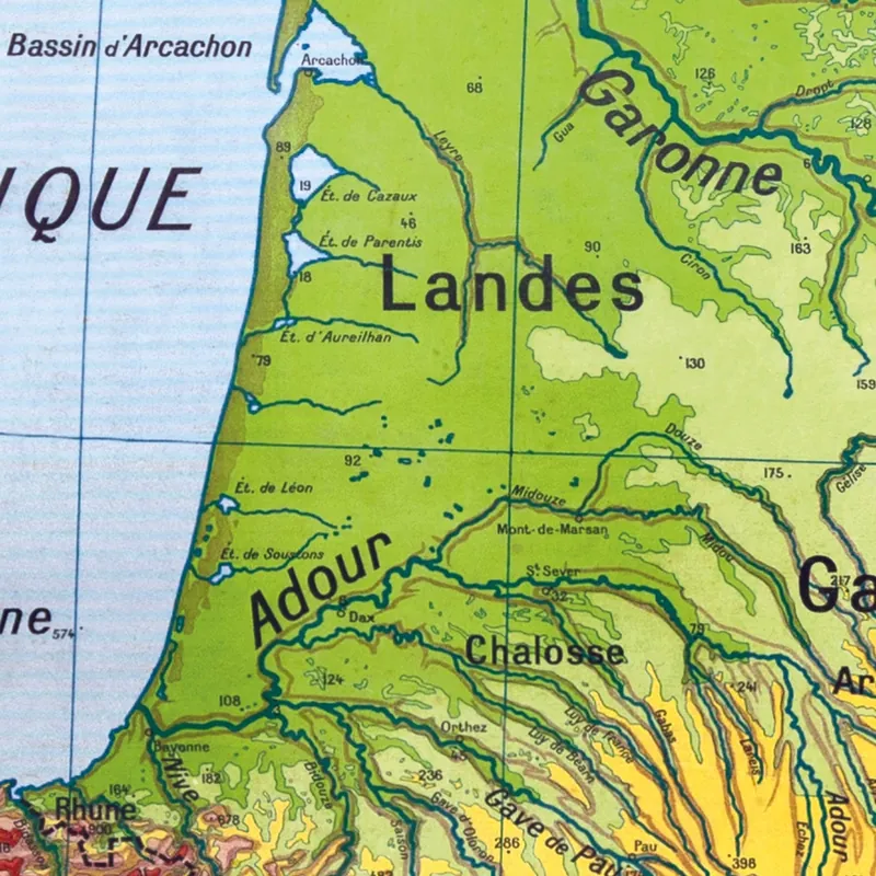 Détail de la carte Vidal-Lablache n° 63, Bassin d’Aquitaine, physique (2)