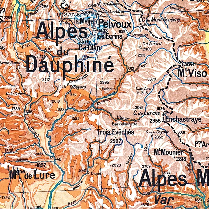 Détail de la carte Vidal-Lablache n° 64, Alpes françaises, physique