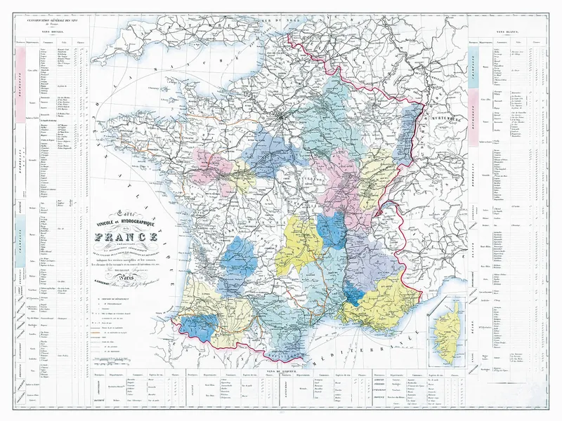 Carte vinicole et hydrographique de la France : reproduction de l’ancienne carte murale d’école