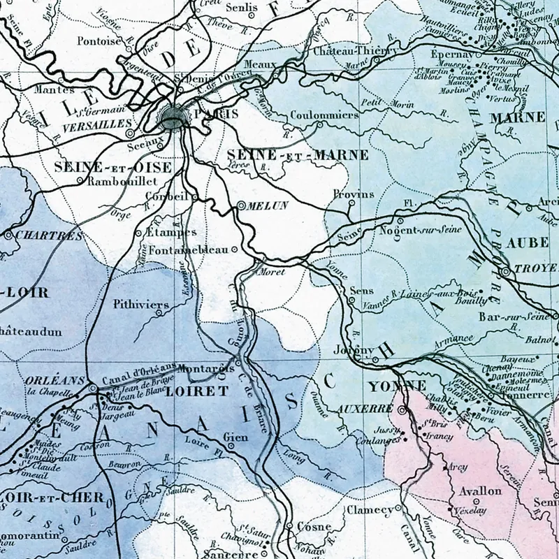 Détail : Carte vinicole et hydrographique de la France