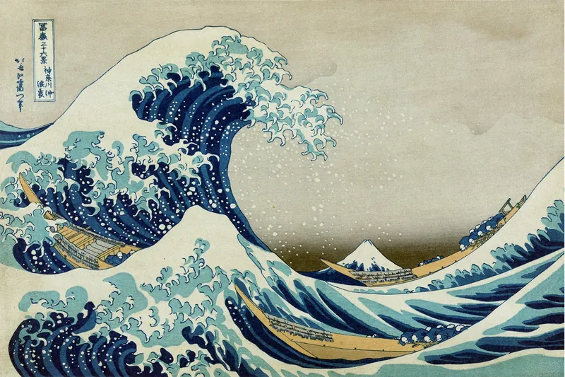 La Grande Vague de Kanagawa, Hokusai : reproduction de l’ancienne carte murale d’école
