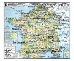 Carte Vidal Lablache 5 - FRANCE VILLES - 120 x 100 cm (reproduction ancienne carte scolaire)